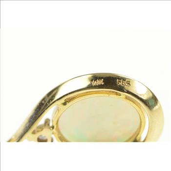 14K 2.46 Ctw Natural Opal Diamond Classic Vintage Yellow Gold Pendant