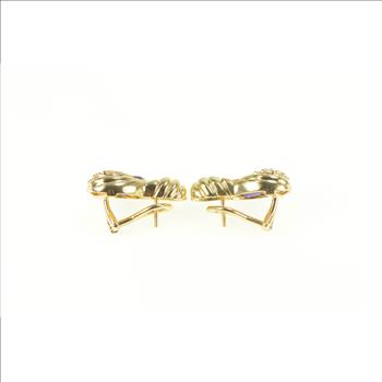 14K 2.48 Ctw Amethyst Diamond Grooved French Clip Yellow Gold Earrings