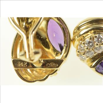 14K 2.48 Ctw Amethyst Diamond Grooved French Clip Yellow Gold Earrings
