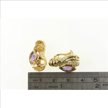 14K 2.48 Ctw Amethyst Diamond Grooved French Clip Yellow Gold Earrings
