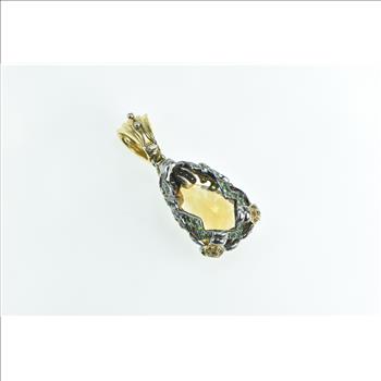 14K 24.89 Ctw Pear Citrine Ornate Pave Frog Yellow Gold Pendant