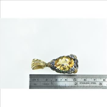 14K 24.89 Ctw Pear Citrine Ornate Pave Frog Yellow Gold Pendant