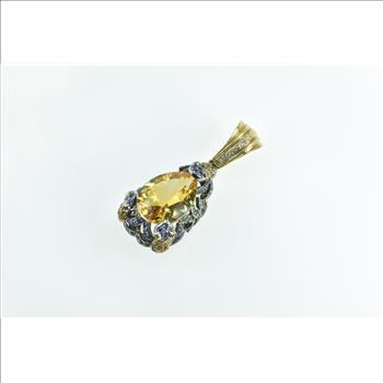 14K 24.89 Ctw Pear Citrine Ornate Pave Frog Yellow Gold Pendant