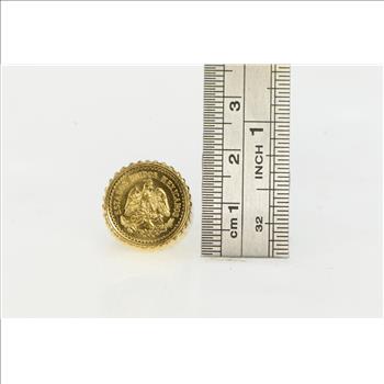 14K $2.50 Pesos Mexican Gold Coin Retro Grooved Yellow Gold Ring, Size 3