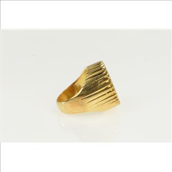 14K $2.50 Pesos Mexican Gold Coin Retro Grooved Yellow Gold Ring, Size 3
