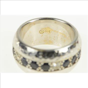 14K 2.55 Ctw Diamond Sapphire 11.4mm Band White Gold Ring, Size 7.75
