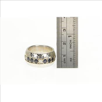 14K 2.55 Ctw Diamond Sapphire 11.4mm Band White Gold Ring, Size 7.75