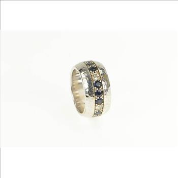 14K 2.55 Ctw Diamond Sapphire 11.4mm Band White Gold Ring, Size 7.75