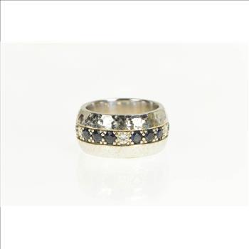 14K 2.55 Ctw Diamond Sapphire 11.4mm Band White Gold Ring, Size 7.75