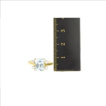 14K 2.57 Ctw Aquamarine Diamond Accent Statement Yellow Gold Ring, Size 6.75