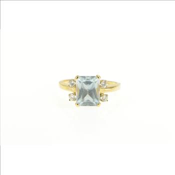 14K 2.57 Ctw Aquamarine Diamond Accent Statement Yellow Gold Ring, Size 6.75