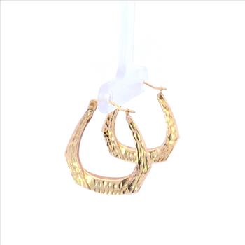 14K 25.7mm Diamond Cut Pattern Squared Hoop Yellow Gold Earrings