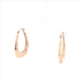 14K 25.7mm Diamond Cut Pattern Squared Hoop Yellow Gold Earrings