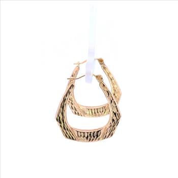 14K 25.7mm Diamond Cut Pattern Squared Hoop Yellow Gold Earrings