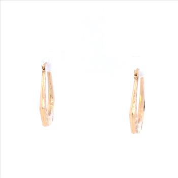14K 25.7mm Diamond Cut Pattern Squared Hoop Yellow Gold Earrings