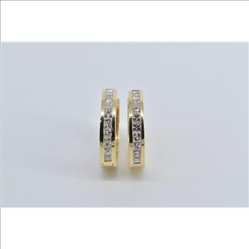 14K 2.60 Ctw Princess Natural Diamond Fashion Hoop Yellow Gold Earrings