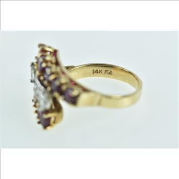 14K 2.60 Ctw Ruby Diamond Ornate Bypass Yellow Gold Ring, Size 7.5