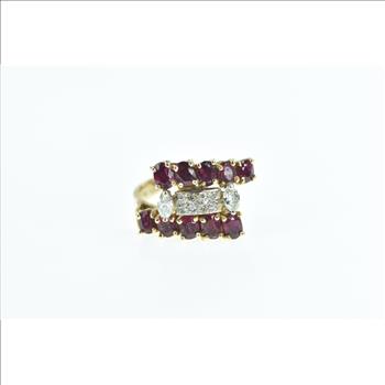14K 2.60 Ctw Ruby Diamond Ornate Bypass Yellow Gold Ring, Size 7.5