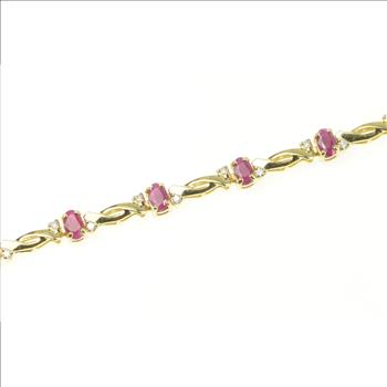 14K 2.70 Ctw Ruby Diamond Accent Classic Tennis Yellow Gold Bracelet 6.75