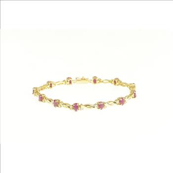 14K 2.70 Ctw Ruby Diamond Accent Classic Tennis Yellow Gold Bracelet 6.75