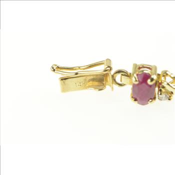 14K 2.70 Ctw Ruby Diamond Accent Classic Tennis Yellow Gold Bracelet 6.75