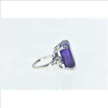 14K 28.00 Ctw Emerald Cut Amethyst Diamond Yellow Gold Ring, Size 8.5