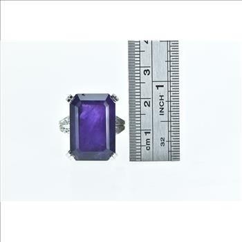 14K 28.00 Ctw Emerald Cut Amethyst Diamond Yellow Gold Ring, Size 8.5