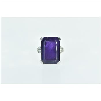 14K 28.00 Ctw Emerald Cut Amethyst Diamond Yellow Gold Ring, Size 8.5