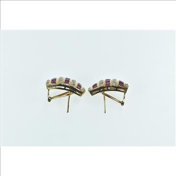14K 2.83 Ctw Princess Syn. Ruby Diamond Striped Yellow Gold Earrings