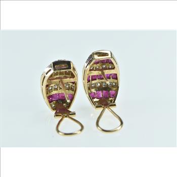 14K 2.83 Ctw Princess Syn. Ruby Diamond Striped Yellow Gold Earrings