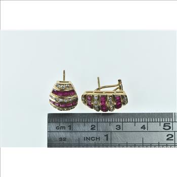 14K 2.83 Ctw Princess Syn. Ruby Diamond Striped Yellow Gold Earrings