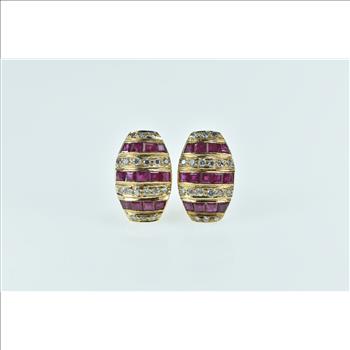 14K 2.83 Ctw Princess Syn. Ruby Diamond Striped Yellow Gold Earrings