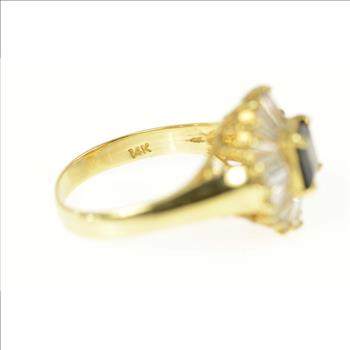 14K 2.84 Ctw Sapphire Ballerina Diamond Halo Yellow Gold Ring, Size 6.75