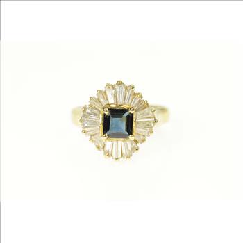 14K 2.84 Ctw Sapphire Ballerina Diamond Halo Yellow Gold Ring, Size 6.75