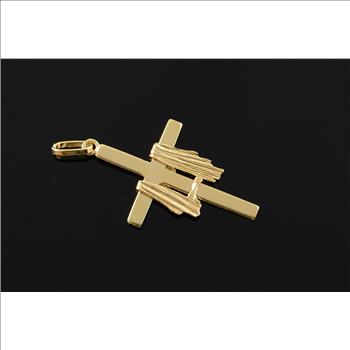 14K 2.9g Draped Cross Yellow Gold Charm/Pendant