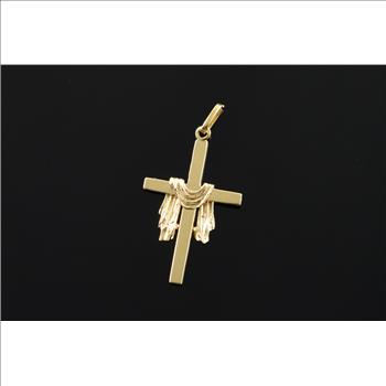 14K 2.9g Draped Cross Yellow Gold Charm/Pendant