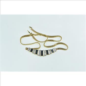 14K 3.00 Ctw Baguette Sapphire Diamond Chain Yellow Gold Necklace 17.75