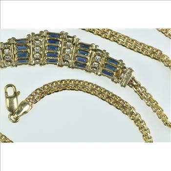 14K 3.00 Ctw Baguette Sapphire Diamond Chain Yellow Gold Necklace 17.75