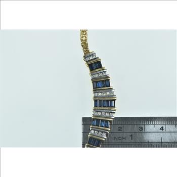 14K 3.00 Ctw Baguette Sapphire Diamond Chain Yellow Gold Necklace 17.75