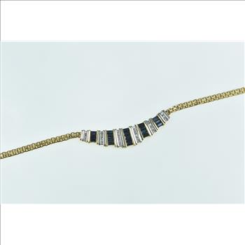 14K 3.00 Ctw Baguette Sapphire Diamond Chain Yellow Gold Necklace 17.75