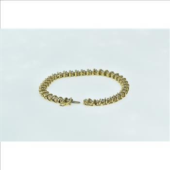 14K 3.00 Ctw Round Diamond Classic Wavy Tennis Yellow Gold Bracelet 7