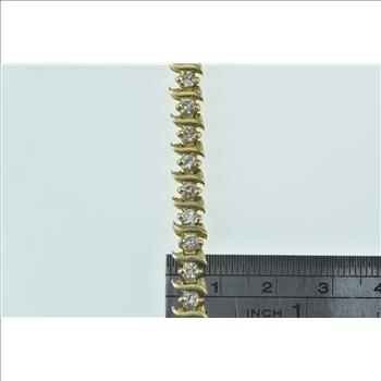 14K 3.00 Ctw Round Diamond Classic Wavy Tennis Yellow Gold Bracelet 7