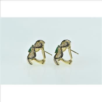 14K 3.07 Ctw Emerald Black White Diamond Flower Yellow Gold Earrings