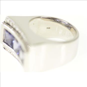 14K 3.16 Ctw Iolite Diamond Squared Curved White Gold Ring, Size 5.75