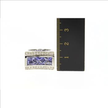14K 3.16 Ctw Iolite Diamond Squared Curved White Gold Ring, Size 5.75
