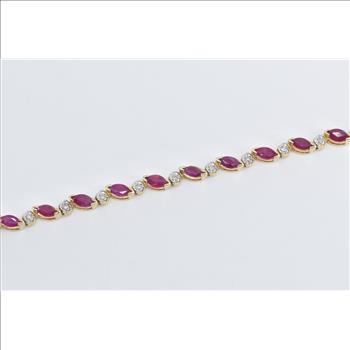 14K 3.20 Ctw Natural Ruby Diamond Tennis Yellow Gold Bracelet 6.75