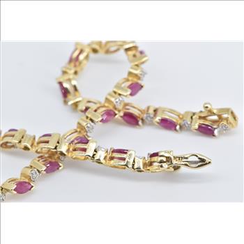 14K 3.20 Ctw Natural Ruby Diamond Tennis Yellow Gold Bracelet 6.75
