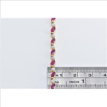 14K 3.20 Ctw Natural Ruby Diamond Tennis Yellow Gold Bracelet 6.75