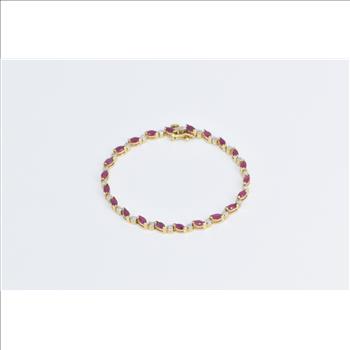 14K 3.20 Ctw Natural Ruby Diamond Tennis Yellow Gold Bracelet 6.75