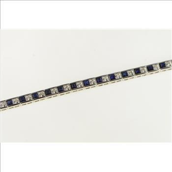 14K 3.25 Ctw Lab Created Sapphire Diamond White Gold Bracelet 6.75